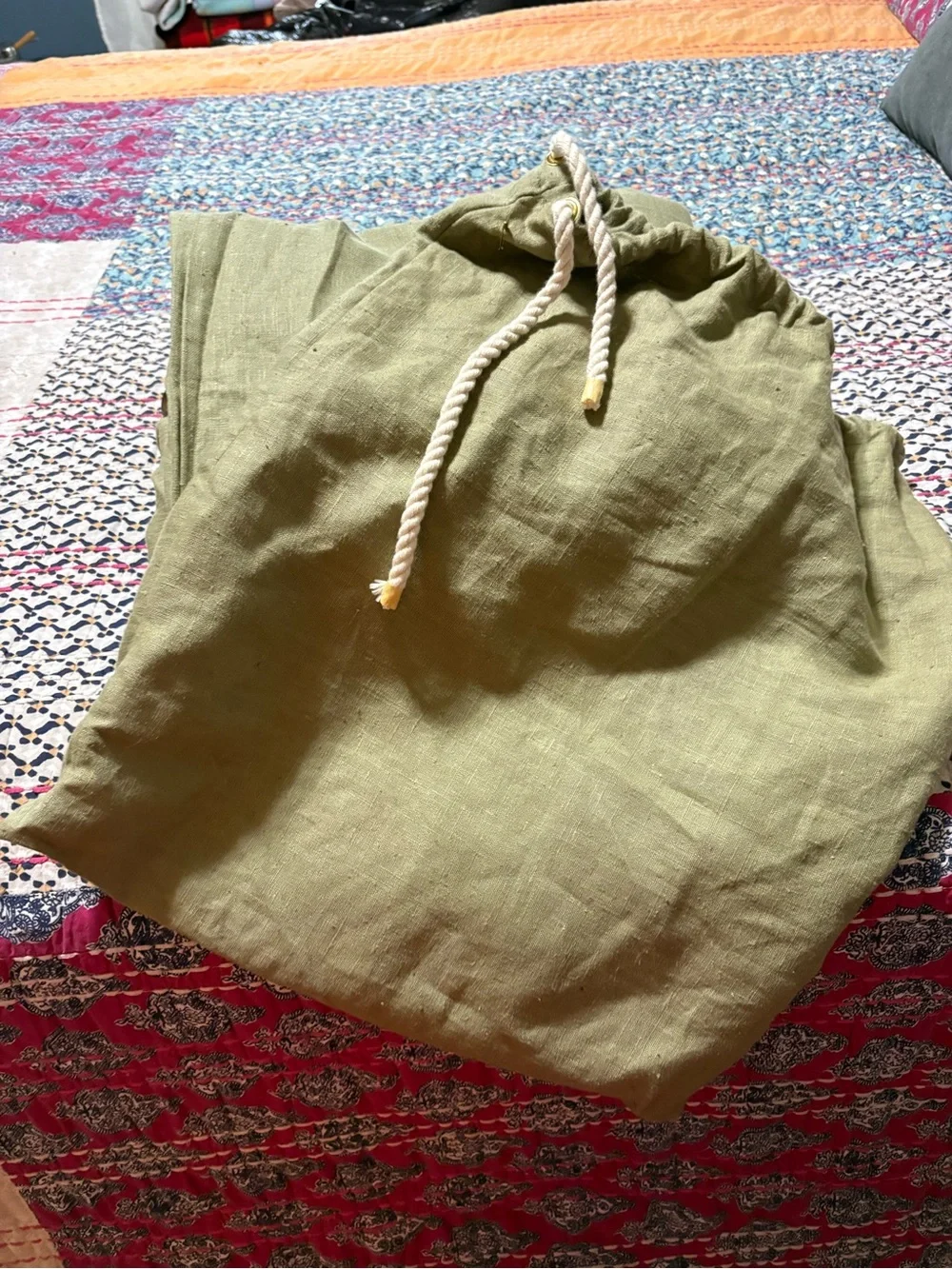 Olive Green Linen Button Pouch Duvet King
